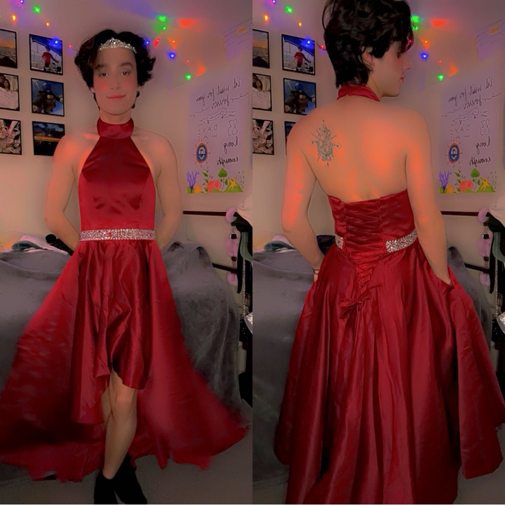 Elegant Red Halter Dress